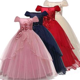 Kid Wedding Dresses for Girls Elegant Flower Princess Long Gown Baby Girl Christmas Dress vestidos infantil Size 6 12 14 Years G1129