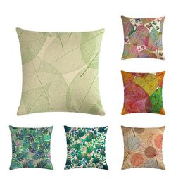 Cushion/Decorative Pillow Modern Leaves Cushion Cover Printed Pillowcases Linen Cotton Covers Sofa 45x45cm