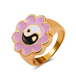 -Coreano colore misto fiore floreale anelli carini ragazze donne regalo festa gioielli a mano floreale cuore souvenir anello di moda ornamenti moda accessori