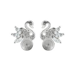 Little Cute Swan Design Zircon 925 Sterling Silver Settings Earrings Blank Pearl Jewellery Findings 5 Pairs