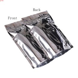 14cmx20cm New reutilizable heat sealing stand up packaging bag glossy silver Metallic Mylar pouch bags for snacks tea giftgoods