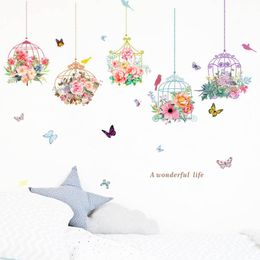 Wall Stickers Idyllic Bird Cage Sticker Kid Room Decoration Floral Study Hallway Decorative Self-adhesive Wallpaper