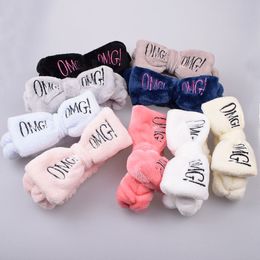 Makeup Hair Headband Candy Colour Washing Face Turban OMG Bow Hairband Women Head Wrap Soft Coral Fleece Make up Tools