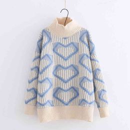 H.SA Spring Winter Women Long Sleeve Pullover and Sweaters Half Turtleneck Sweet Heart Knit Jumpers Loose Jumper Female 210417