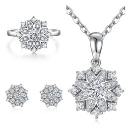 Earrings & Necklace Arrival Lady Silver Plated For Women Jewelry Set Trendy Crystal Flower Ring Bride Wedding Bijou