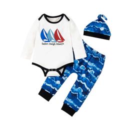 3pcs Set Newborn Baby Clothes for Boy Long Sleeve Romper Hat Printed Pants Baby Boy Clothing Baby's Set Ropa Bebe G1023