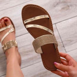 Designers Women Sexy Slippers New Summer Flat Heel Diamond Sandals Gold And Silver Flip Flops