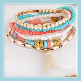 Beaded, Strands Bracelets Jewellery Europe Fashion Womens Bracelet Layers Colorf Plastic Beaded Charms Tassels Elastic S112 Drop Delivery 2021