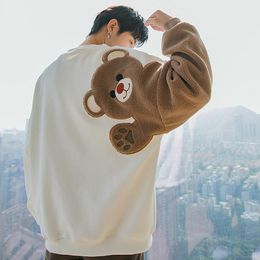 Men's Hoodies & Sweatshirts 2021 Man Teddy Bear Sweatshirt Autumn Plush Thick Black Women Pullovers O Neck Lamb Embroidery Coat Long-sleeved