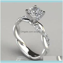 Cluster Rings Jewelrycrystal Prong Setting Ring For Woman Exotic Aessories Sier Color Twine Mini Stone Inlay Er Engagement Wedding Jewelry D