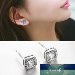 Square Zircon Stud Earrings Authentic 100% 925 Sterling Silver Earrings For Women Men Brincos Earring Earings Jewellery Brinco M29 Factory price expert design Quality