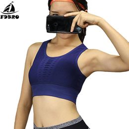 Gym Clothing FDBRO Women Seamless Sports Hollow Fitness Bra Pink Workout Padded Yoga High Impact Activewear For Running