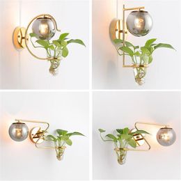 Postmodern Hydroponic Plants Smoky Grey Glass Ball Wall Lamp Living Room Bathroom Bedroom Light Home Decor Led Lighting E27