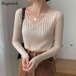 Autumn Winter Jumper Women Sweater Korean V-neck Knitted Pullover Solid Casual Slim s s 11028 210512