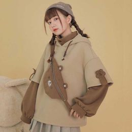 HOUZHOU Kawaii Cute Oversize Hoodie Harajuku Anime Pullover Korean Fashion Streetwear Women Aesthetic Bear Long Sleeve Coat Y0820