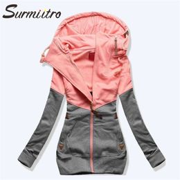 SURMIITRO Spring Women Jacket Fashion Autumn Winter Pink Blue Hooded Sweatshirt Zipper Hoodies Coat Female Sweat Polerones 210928