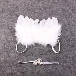 1set Baby Girl White Feathered Angel Wings Thin Elastic Hair band Pearl Crown Hair Accessories Perfect Newborn/Maternity Photo Prop