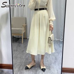 SURMIITRO Spring Summer Long Skirt Women Korean Style Ladies High Waist Aesthetic Midi Pleated Office Skirt Female OL 210712