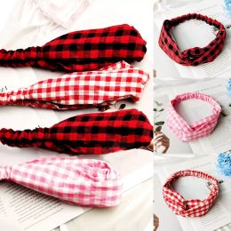 Vintage Plaid Bezel Cross Top Knot Headband Women Elastic Hair Bands Soft Girls Hairband Hoop British Style Headwrap Accessories