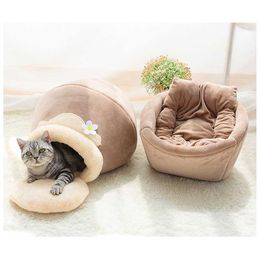 Self-warming 3 in 1 Foldable Comfortable Triangle Pet Cat Bed Tent House 3 Colors Multifunction Sleepping Bag For Puppy Cats 211006