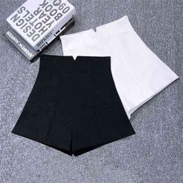 White Black Stretch Suit Shorts Women Mini Short Femme High Waist pants Elegant Wide Leg Summer C5378 210724
