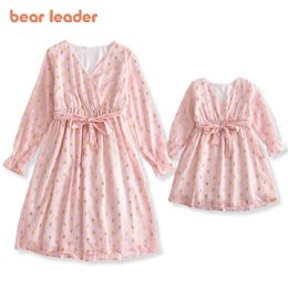 Bear Leader Family Matching Outfits Mom and Me Daughter Casual Dress Girls Sequins Dots Princess Dresses Fashion Costumes 2-9Y 210708