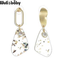 Wuli & Baby Korean Transparent Shell Flower Geometric Drop Earrings Women Jewelry Dangle Chandelier