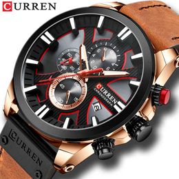 CURREN Watch Chronograph Sport Mens Watches Top Brand Luxury Waterproof Leather Quartz Clock Men Wristwatch Relogio Masculino X0524