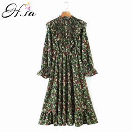 H.SA Women Elegants Dresses Long Flare Sleeve Floral Boho Maxi Vestidos Party Longo Robe Flower Dress 210417