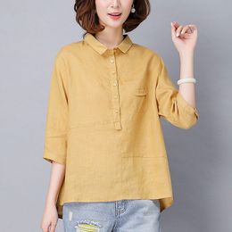 Design Arrival Summer Style Women Shirts Plus Size Loose Half Sleeve Casual Shirts Cotton Linen Blouses Solid Female Tops D141