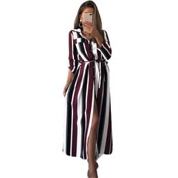 Office Lady Shirt Dress Women Turn-Down Collar Lace Up Long Dress Ladies Summer Dress Women Long Sleeve Maxi Dresses Vestidos 210416