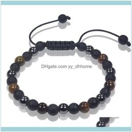 Link, Jewelrylink, Chain Hematite Tiger Eye Woven Bracelet 6Mm Black Frosted Stone Beaded Men Adjustable Strand Bracelets Wholesale Tr1051 D