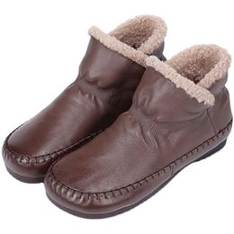 Boots Retro Snow Cowhide Women Winter Low Cut Slip On Thick Wool Shoes Soft Rubber Sole Comfortable Flat Bottom Warm Wearing