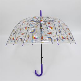 Animal Cartoon Transparent Umbrella Straight Bone Apollo 8 Rainbow Windproof Rainproof 210721