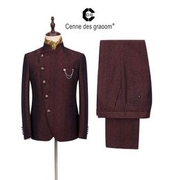 Cenne Des Graoom New Men Suit Latest Design Costume Blazers Vests Pants Tailor-Made Suits Tuxedo Maroon For Wedding Party Grooms X0909