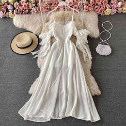 Summer White Long Dres Sexy Off Shoulder Strapless Backless Ruffle Beach Dresses Elegant Ladies Maxi Vintage Robe 210602
