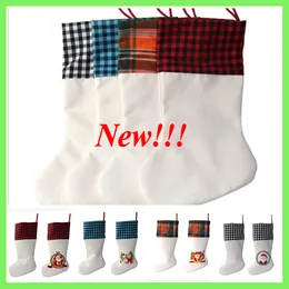 gifts bags for kids NZ - Sublimation Plaid Christmas Stocking Linen White Candy Socks Santa Claus Gift Bag Xmas Tree Oranment Festival Supplies for Kid 5913