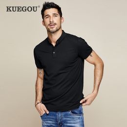 KUEGOU 100% cotton Men's polo shirt short sleeves Lapels slim black White poloshirt men summer top plus size MT-2524 210401