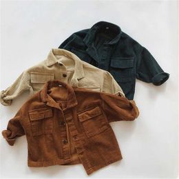 Children's Retro Fashion Jacket Spring Autumn Kids Casual Single Breasted Outerwear Solid Corduroy For Boys and Girls 211011