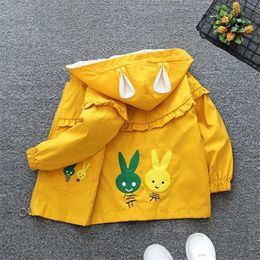 Kids Windbreaker Trench Coat Clothes For Spring Autumn Children Hooded Rainbow Outerwear Long Sleeve Girls 1-7 Year 211011