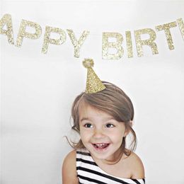 party hat celebrations Canada - Party Hats 1pcs Golden Birthday Hat Baby 1 Year Old Cake Holiday Celebration Christmas Child Decoration Little Pointed