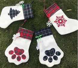 Dog Paw Christmas Stocks Cute Tree Decorations Stocking Candy Gift Bags socks bag