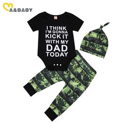 0-18M Summer Casual Toddler Infant Baby Boy Clothes Set Letter Romper Dinosaur Pants Outfits born Costumes 210515