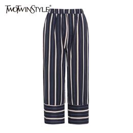 Casual Striped Trousers For Women High Waist Straight Loose Wide Leg Pants Female Fashion Clothing Autumn 210521