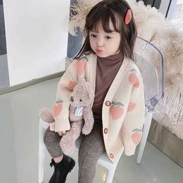 Girls Knitted Cardigan Coat 2021 Spring Autumn New Children's Autumn Sweater Top Baby V-neck Sweater Girl Loose Jacket Y1024