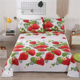 Strawberry Party Textile Bed Sheet High-end Household Bedding Large Size Lace Mattress Bed Cover Bedspread With Pillowcase F0229 210420