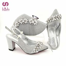 Brithday Party Shoes Matching Bag In Silver Color Mature Women And With Shinning Crystal For Wedding Dress