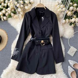 Women Shirt Dress With Bag Spring Autumn Suit es Chic Casual Temperament Streetwear Vestiods GK470 210507
