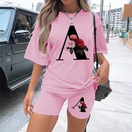 Short Sleeve Sexy Tshirt And Pant Sports Suits Biker Shorts Two Piece Set Women Fashion Tracksuit Summer Outfits For Woman 211105