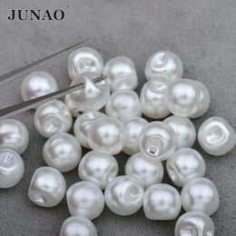 pearl craft beads NZ - Button JUNAO 8mm 10mm 12mm Round White Pearl Buttons Sewing Children Crafts Scrapbooking Beads Decorations
